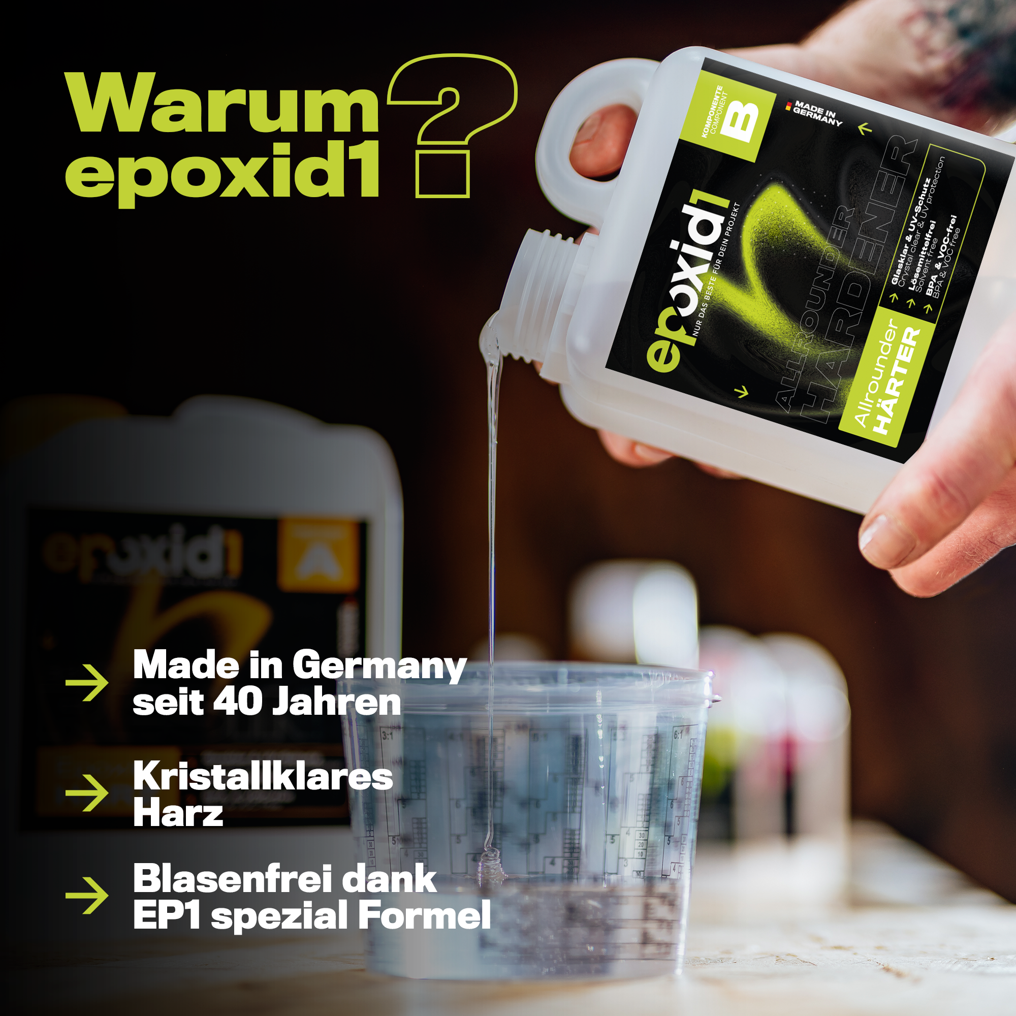 Warum epoxid1 Allrounder Epoxidharz – Made in Germany seit 40 Jahren, kristallklares Harz, blasenfrei dank EP1-Spezialformel