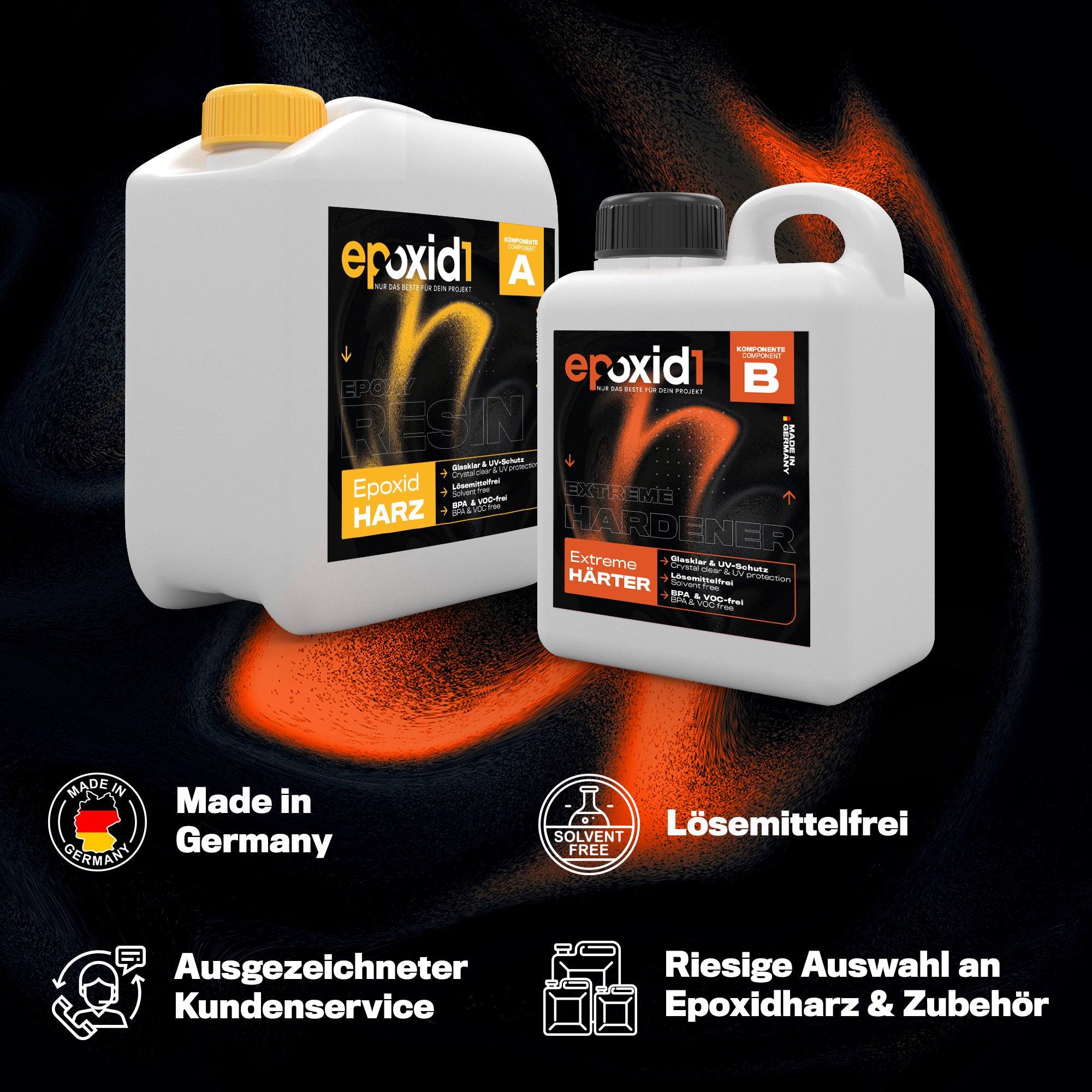 epoxid1 Extreme Epoxidharz mit Härter – Made in Germany, lösemittelfrei, ausgezeichneter Kundenservice, große Auswahl an Epoxidharz & Zubehör