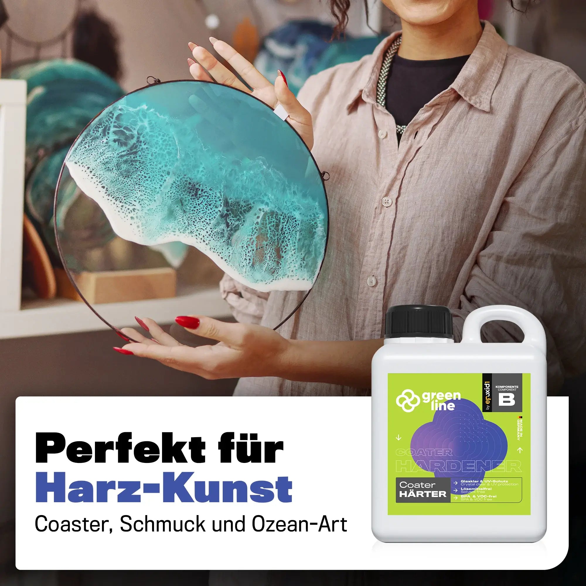 epoxid1 Coater Green Line – perfekt für Harz-Kunst, Coaster, Schmuck und Ozean-Art