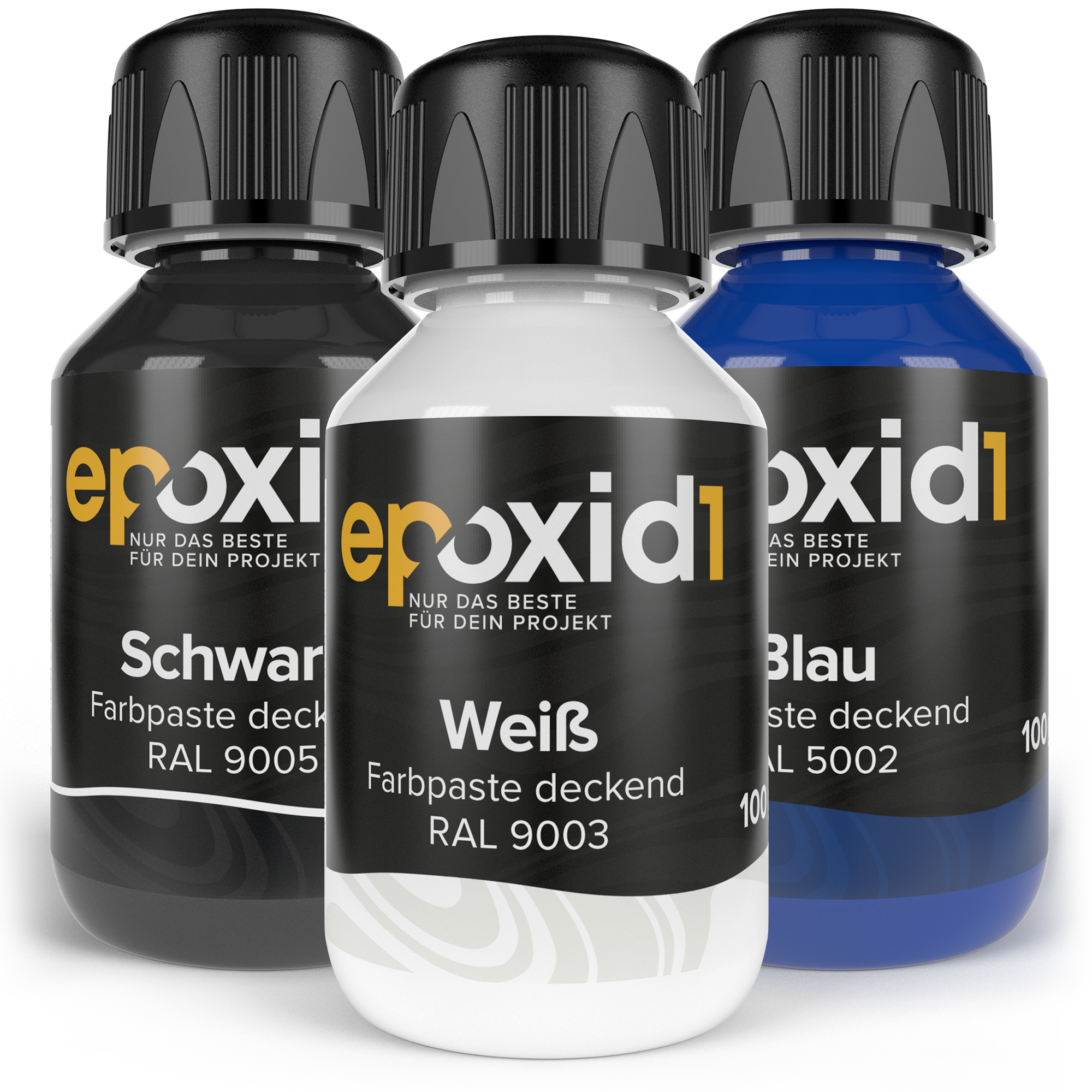 epoxid1 deckende Epoxidharz Farbpasten Schwarz, Weiß und Blau – 3er Set