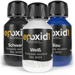 Epoxid1 blaue weisse und schwarze  Epoxidharz Farbpaste