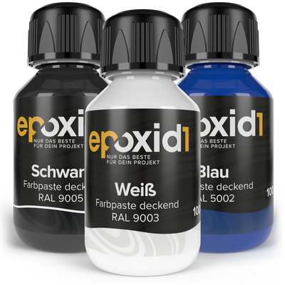 Epoxid1 blaue weisse und schwarze  Epoxidharz Farbpaste